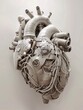 A stunning concept of a biomechanical human heart, merging anatomical accuracy with futuristic engineering against a minimalist background, symbolizing the blend of life and machine.
