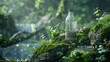 Resting on moss-covered rocks, a water bottle awaits rejuvenation.