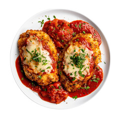 Sticker - Delicious Plate of Chicken Parmesan with Marinara Sauce Isolated on a Transparent Background 