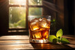 Sunlit glass of iced tea, ideal for social media and lifestyle blogs