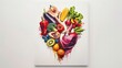 Fruit and vegetables forming a heart. Wholesome food for a healthy heart
