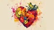 Colorful heart-shaped arrangement of fruits. Nutritious and artful food presentation