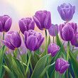 Purple tulips outdoor, vector