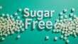 'Sugar Free' text surrounded by sugar cubes. Diet and health-conscious concept
