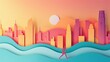 Colorful paper cityscape with runner. Vibrant fitness and urban lifestyle theme