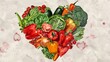 Heart-shaped arrangement of vegetables, healthy food love concept