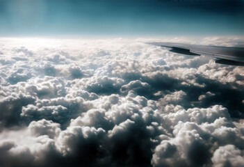 Wall Mural - sunny plane day view Clouds Background Abstract Sky Summer Travel Nature Light Space Sun White Cloud Beauty Airplane Earth Blue Wallpaper Window Beautiful Dream Freedom Sunlight Weather