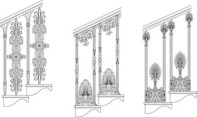 Wall Mural - Detailed vector sketch illustration of old classic vintage ethnic stair handrail