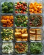 A vegan meal prep scene with containers filled with plantbased meals for the week, highlighting organization in dietary routines