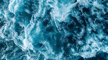 Wall Mural - Spectacular aerial top view background photo of ocean sea water white wave splashing in the deep sea. Drone photo backdrop of sea wave in bird eye waves 