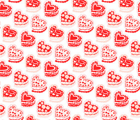 Wall Mural - Cute seamless pattern with heart shaped cake. Cakes print coquette. A sweet dessert in the style of y2k. Vector illustration