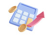© Khomkrid - 3D rendered illustration of finance concept with upward arrow icon, golden coin and calculator isolated on transparent background. For banking, profits, growth, business, deposits, investments.