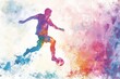 Abstract soccer player silhouette with vibrant watercolor splash