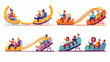 People ride roller coaster flat vector illustration