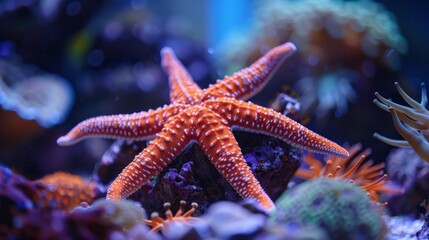 Wall Mural - Fromia seastar in coral reef aquarium tank is one of the most amazing living decorations
