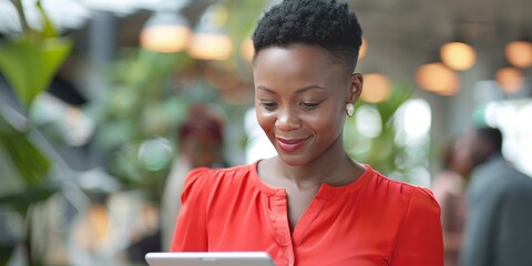 Professional black woman, tablet or designer typing, scroll and work on webdesign, app development or application research. Analysis, network connection, or African person review website design