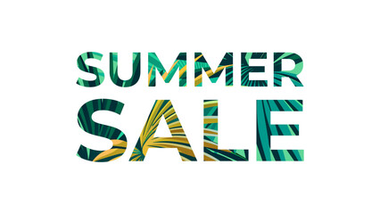 Fototapete - Summer Sale. Summertime season sale promotional collage with palm leaves for Summer season commercial graphic design. Vector illustration.	