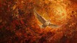 Solitary Dove Amidst the Firestorm – A Dance with Flames.