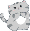 cartoon cat with a sad expression is holding its paws together