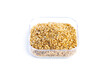 Dry food Daphnia for aquarium fish feed in a transparent box on White background.