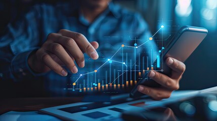 analysing sales data and economic growth graph chart with Businessman using tablet.   Digital marketing, Business strategy Innovative concept