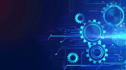 A blue background with a bunch of gears on it