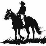 Fototapeta Tulipany - Cowboy riding horse silhouette vector illustration with isolated background