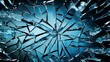 Shattered Serenity: Blue Background with Broken Glass Effect - Abstract Conceptual Image of Fragility and Disruption