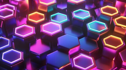 Wall Mural - blue hexagon abstract: futuristic geometric pattern with light and texture