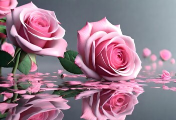 Wall Mural - pink roses on grey background