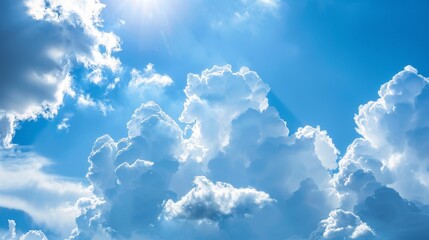 Wall Mural - A commercial airplane soaring through fluffy clouds