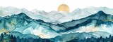 Fototapeta Kosmos - Mountain background, vector illustration. Minimal landscape art with watercolor brush.