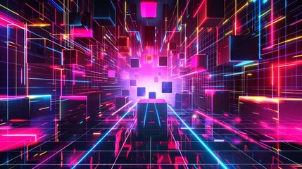 Wall Mural - digital wave energy in glowing space