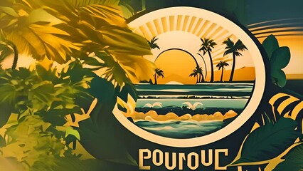 Wall Mural - Tropical Scene Painting With Palm Trees Generative AI