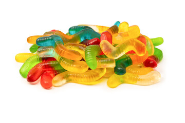 Juicy colorful jelly sweets isolated on white. Gummy candies.