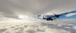 Military Aircraft flying over the Clouds. 3d Rendering