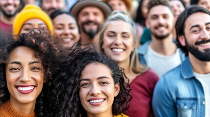 A group of diverse people smiling and looking at the camera