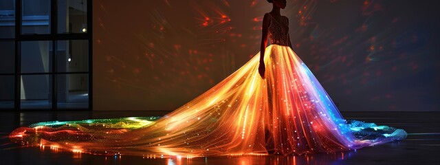 Wall Mural - environmental awareness fashion: woman in light dress with changing patterns