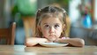 © Ilmi - child has anorexia. little girl in front of food plate, concept child nutritional deficiencies