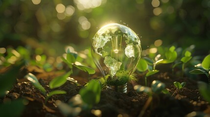 Wall Mural - A Lightbulb with Green World Inside.