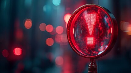 a businessman with magnifier monitors an incident and investigates it with exclamation attention sig