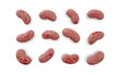 Collection of raw pinto beans isolated on white background with cut out and shadow. Similar family with red beans and kidney beans.