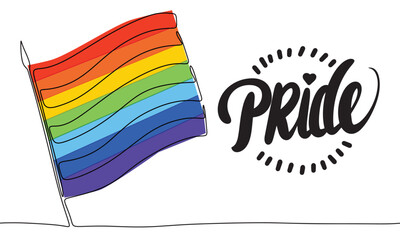 Wall Mural - Pride line art banner. One line continuous rainbow flag. Hand drawn vector art.