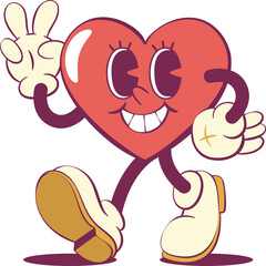 Poster - Retro groovy heart mascot charakter