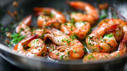 Poster - Many shrimp in pan with parsley