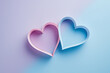 Dia dos Namorados. Two paper hearts on fluid blue and magenta background, sweet gesture. Generative AI