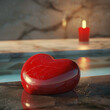 3d rendered photos of heart shaped red color spa stone in spa background with candle made with generative AI