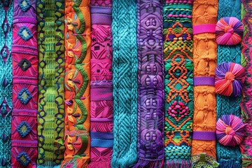 Vibrant Threads. Latin Tapestry. Colorful Woven Textile Background