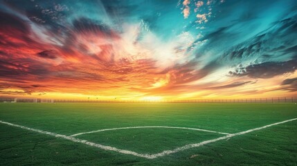 Wall Mural - Soccer Field Set Against a Mesmerizing Sky Background