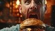© dr.rustem - Burger Delight: Man with Wide-Open Mouth Ready to Devour Giant Burger in 8K